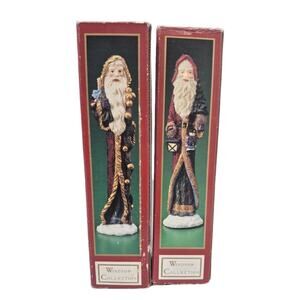 Two Vintage Old World Santa Pencil Figurines Windsor Collection 7" Resin